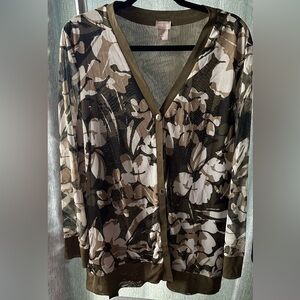 Chico’s Lightweight abstract camp print mesh cardigan with matching tank.  XL